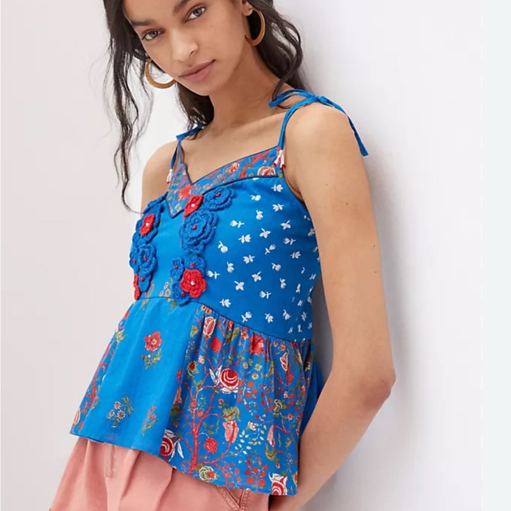 Anthropologie Blue Floral Embroidered Blouse